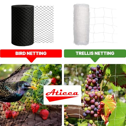 ATICCA Heavy Duty Bird Netting for Garden Protection & Fruit Trees, 15x15 Ft with 10 Stakes – Black Anti-Bird Net for Poultry, Deer, & Squirrel Protection, Durable Mesh for Garden and Yard Use - size: 15x15 Bird Netting