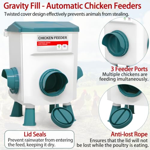 Chicken Feeder and Waterer Set, Chicken Coop Accessories with Hanging Chickens Poultry Feeder and Chicken Waterer Kit No Waste, 3 Gallon/26 Pounds, Blue - color: Blue, size: 12KG