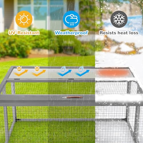 Portable Chicken Coop with UV-Proof Panel, 4X Garden Stakes, Wooden Rabbit Hutch, Chicken Brooder Box Indoor, Outdoor Folding Chicken Cage, Top & Side Openable Doors, 43.3Inch (Gray) - color: Gray-UV Proof Panel