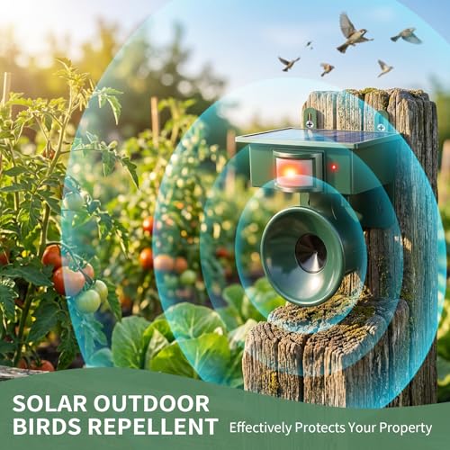 2026 Solar Ultrasonic Bird Repeller Outdoor,Woodpecker Deterrent for House,Weatherproof Pigeon Goose Bird Deterrents for Outside Sparrow Birds Repellent Scare Devices for Balcony Porch Patio Yard Farm