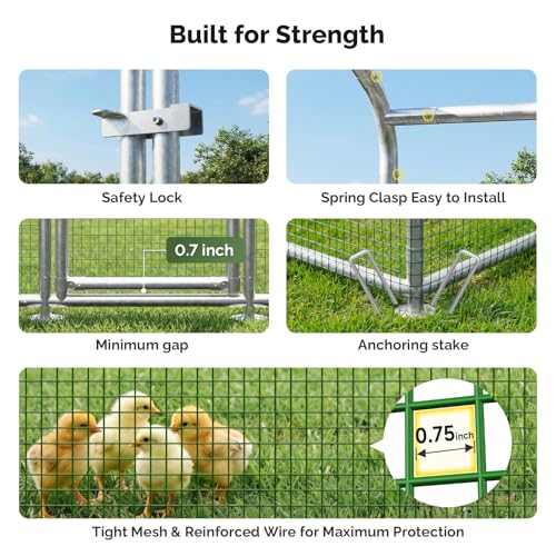 Sino Luban Metal Large Chicken Coop Run with Small Mesh Hardware Cloth for 30 Chickens/Ducks, Chicken Runs for Yard with Waterproof Cover, Chicken Enclosure Pen Outdoor, Walk-in Poultry Cage