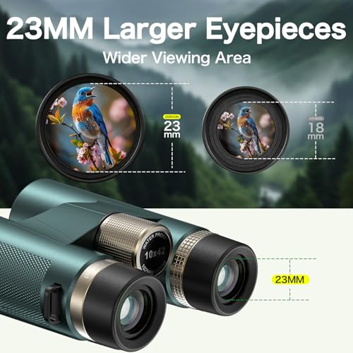 10x42 HD Binoculars for Adults, High Powered Binoculars with BAK4 Prism, Low Light Vision, Easy Focus, Waterproof Binoculars with Large Eyepiece for Bird Watching, Alaska Cruise, Hiking, Hunting - color: Green