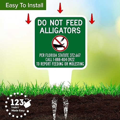 Do Not Feed Alligators Sign, 11"x21", Heavy Duty Integrated Ground Stakes, Indoor/Outdoor Use, Rust Free Aluminum Composite, Made in USA by My Sign center - color: Alligators, size: 11"x21"