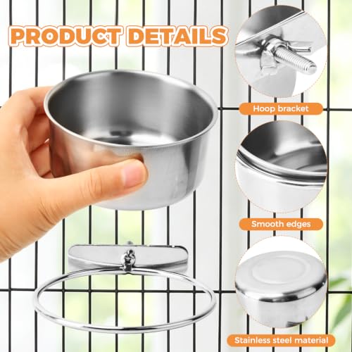 2 Pack Stainless Steel Bird Feeding Bowls, Parrot Food Water Dishes with Clamp Holder, Bird Feeding Cups for Cockatiel Budgie Parakeet Conure and Small Animals, 2 Feeding Spoons Included