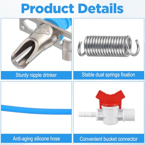 16 Set Automatic Rabbit Watering System Kit,ID 5/16" Hose 16 PCS Nipple Drinkers,Barb Fittings to G1/2" Thread Connectors, Bunny Rabbit Waterer Kit T-Fittings Springs,Gaskets,Bucket Connector