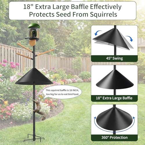 LONA 105 Inch Bird Feeder Pole for Outdoor, Squirrel Proof, 5-Prong Base | Adjustable 0.9” Dia Bird House with Mount Kit,Heavy Duty Stand with 6 wooden Hooks, Suit for Various Feeders, Black, 1 Pack