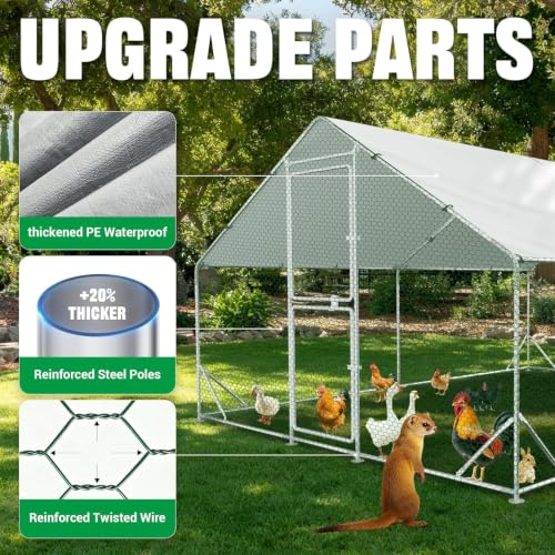ACEPIC 10x13x6.5ft Metal Chicken Coop with Roosting Perch & Security Lock | Walk-in Poultry Cage with Waterproof & UV Resistant PE Top, Predator-Proof Hen Run - size: 118.11"L x 157.48"W x 78.74"H