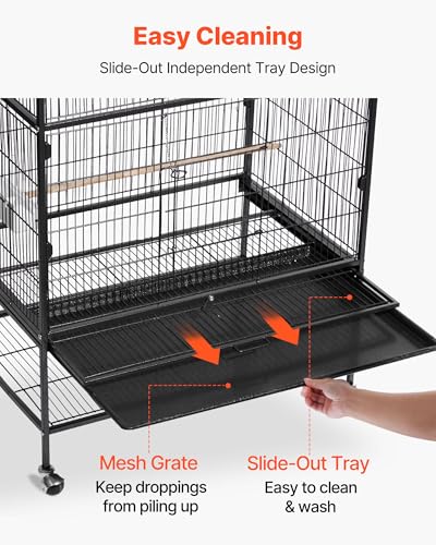 VEVOR Bird Cage, 36.6 x 22.8 x 59.5 inch, Flat Top, Wrought Iron Bird Flight Cage with Perches, Slide-Out Tray and Plastic Feeders, for Blue Tit, Cockatiel, Canary, Monk Parakeet, African Grey Parrot - size: 36.6"L x 22.8"W x 59.5"H