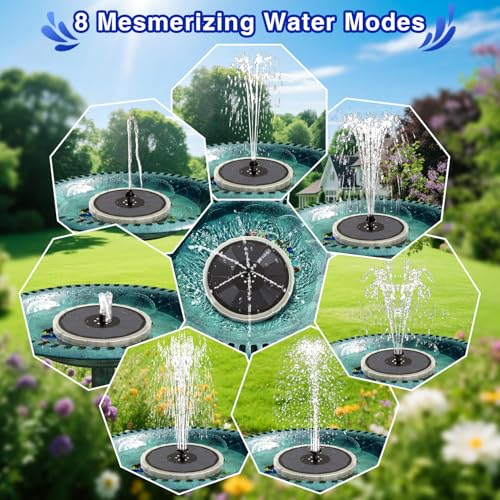 SZMP Solar Fountain, 4W Solar Powered Bird Bath Fountains with 4000 Battery, Color LED Lights, Outdoor Water Feature Fountain Pump with 7 Nozzle and 4 Fixers for Garden, Patio, Pond, and Pool