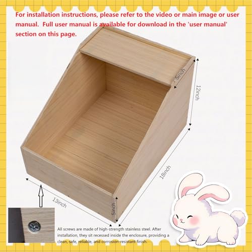 Rabbit Nesting Box, 18"x13"x12", Wood | 5" Entry Height, Fully Detachable Lid, For Breeding, Nursing & Nesting, For Rabbits, Chickens, Guinea Pigs, Chinchillas - size: 18"x13"x12"