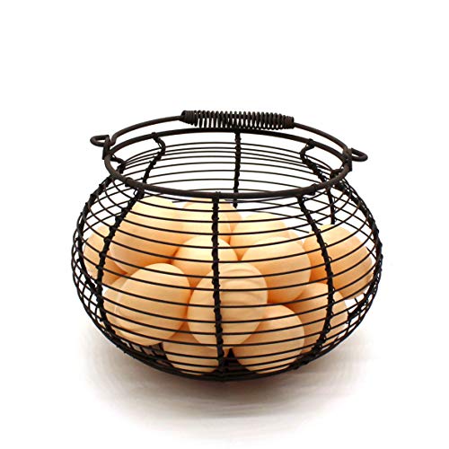Rustic Wire Egg Basket with swimming Handle Primitives Vintage Gathering Basket. Rusty - size: 7-3/4" Dia. x 5" H - Rusty