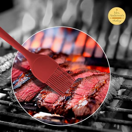 Mrs. Anderson’s Baking Silicone Basting Brush, Non-Stick, Heat Safe, Shed-Proof Bristles, Red, 1.75-Inches, For Butter, Egg Wash, Glaze, And Baking Prep - color: Red, size: 10.75-Inch, Brush