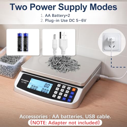 Atogou 110lb Food Scale, Commercial Kitchen Scale with Price Computing | Plug-in Usable, 0.05oz/1g Increment, 304 Stainless Steel, for Cooking, Vegetables, Farm, Industry, Counting. LC300 Silver - style: Silver 110lb/50kg