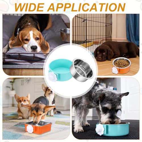 Crate Dog Bowl, Removable Stainless Steel Pet Cage Hanging Anti-Overturn Food Water Feeder Cage Cup (Round, Light Blue, 13.2oz), Intended for Puppies/Cat/Rabbit/Bird - color: Light Blue, size: 5.1"(13.2oz)