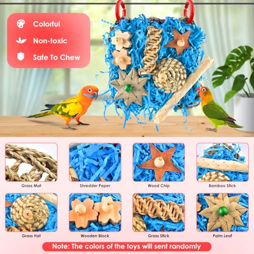 KATUMO Conure Toys, Bird Foraging Toys Parakeet Shredding Grass Mat Hanging Toys for Cockatiel Conure Lovebird Parakeet Bird Cage Accessories | Natural Grass Mat Toy for Birds Chewing & Foraging, Easy Hanging, Perfect for Conure, Lovebird and Small Medium