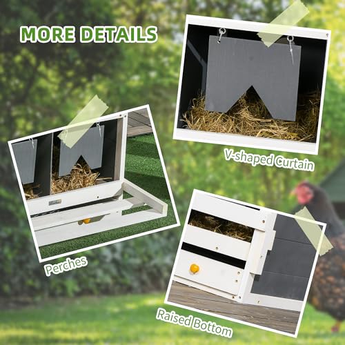 PawHut Chicken Nesting Box Wooden for 16-32 Chickens, 8 Compartments, Gray | Roll Out Lay Nesting Boxes, 2 Egg Collection Trays, 4 Perches, for Chicken Coop, Chicken Run