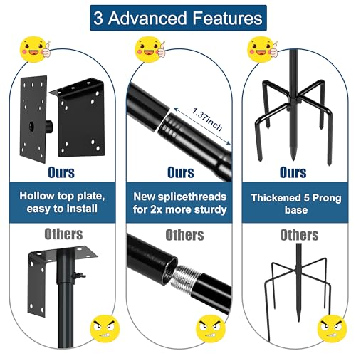 Ottsuls Bird Feeder Pole, 109 Inch Heavy Duty Bird House Pole Kit for Outdoors, with 5-Prong Base Feeding Station for Wild Birds Watching, Adjustable Feeder Stand (House Not Included) - size: 109 IN-1Pack