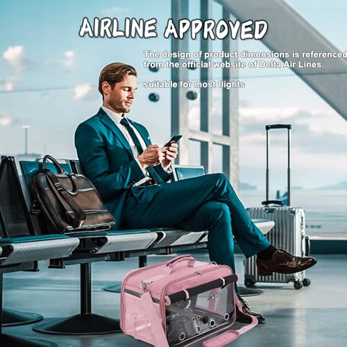 Bird Carrier Airline Approved, Bird Travel Cage with Indestructible Stainless Steel Mesh, Bird Travel Bag Lightweight and Portable with Water Bottle and Bowl - color: Pink