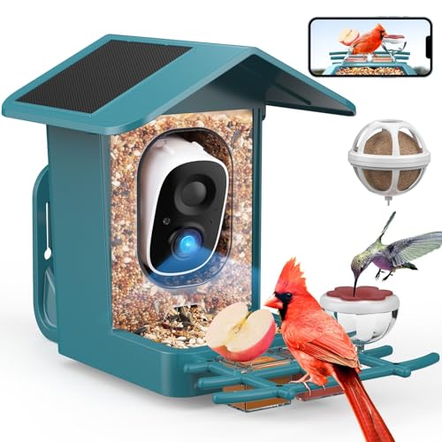 PeckCam® Bird Feeder with Camera Solar Powered 2K Live Video Auto Capture | AI Bird Species Identification, Instant App Alert, IP65 Waterproof, Easy Setup, Backyard Bird-Watching, Gift for Bird Lovers - color: Light Blue