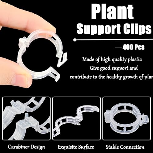 Anyumocz 400 Pcs Plant Support Clips, Snap-On Trellis Clips for Climbing Plants, Tomato & Grape Vine Support, 1" Inner Diameter Plastic Garden Clips to Grow Upright (White)