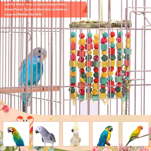 MQ Large Bird Parrot Toy,Bird Chewing Toy Natural Wooden Wooden Blocks Takraw Parrot Cage Bite Toy Suits for Large Medium Birds Macaws African Grey Cockatoos Amazon Parrots