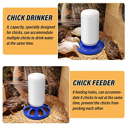 Chicken Feeder and Waterer Kit Set Automatic Chicken Waterer Feeder Poultry Duck Quail Chick Baby Bird Water Dispenser no Waste Poultry Coop Accessories Supplies(Blue) - color: Blue