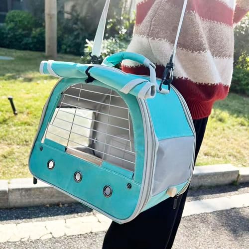 Bird Travel Carrier Cage, with Stainless Steel Metal Window and Wood Perch, Portable Bag for Cockatiel Parakeet Conure Green Cheek Budgie (Green, Steel Window) - color: Green