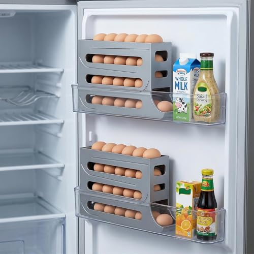28 Egg Holder for Fridge, 4-Tier Auto Rolling Egg Organizer for Refrigerator, Gravity Slide Dispenser Rack, Space-Saving Storage (Grey) - color: Grey