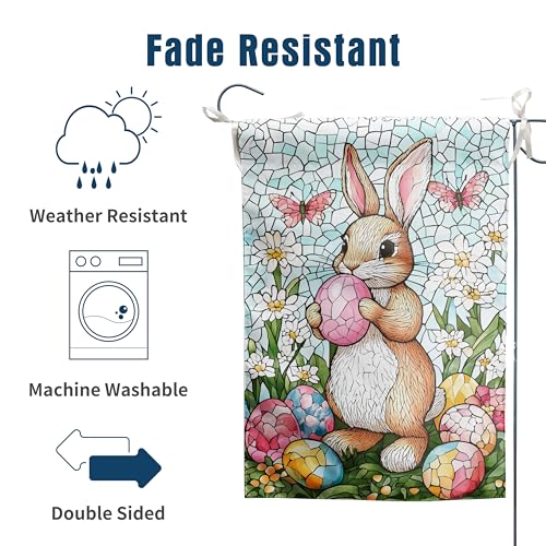 Easter Bunny Garden Flag for outside 28x40 Double Sided Stained Glass Rabbit Flag Easter Egg House Flag Lily Spring Outdoor Flag Large - color: easterbunny