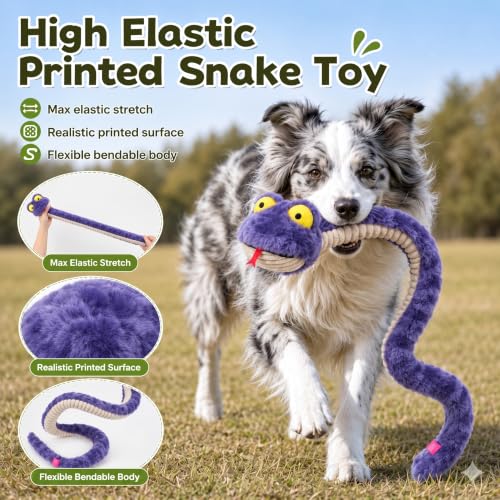 Squeaky Dog Plush Chew Toy, Interactive Tug Squeaky Toy for Chewers, Medium & Large Dogs & Fetch Play, 39.4 in Stuffed Silly Snake Toy with Elastic Stretchable Body for Gentle Gum Care&Boredom Relief - color: Purple (Silly Snake)