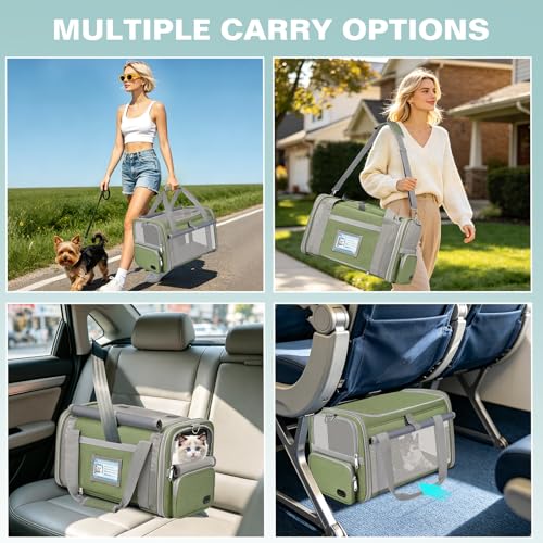 Cat Carrier Airline Approved Privacy Portable Top Load Pet Travel Bag | Soft Sided Pet Carriers for Small Cats Dogs Puppy up to 16 Lbs,Collapsible,Zipper Lock,Luggage Sleeve,2 Storage,Washable - color: Grass Green