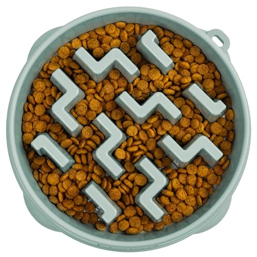 Outward Hound Fun Feeder Slo Bowl – Large 4‑Cup Capacity, Slow Feeding, Medium to Large Dogs, Non‑Slip, Sage, Notch Pattern - color: Sage, size: Large