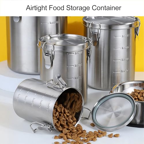 Pongnas Stainless Steel Pet Food Container, Metal Dog Food Container for Dog Food, Cat Food, and Bird Seeds, Compact Kitchen Storage Ideal for Countertop Display(1600ML)