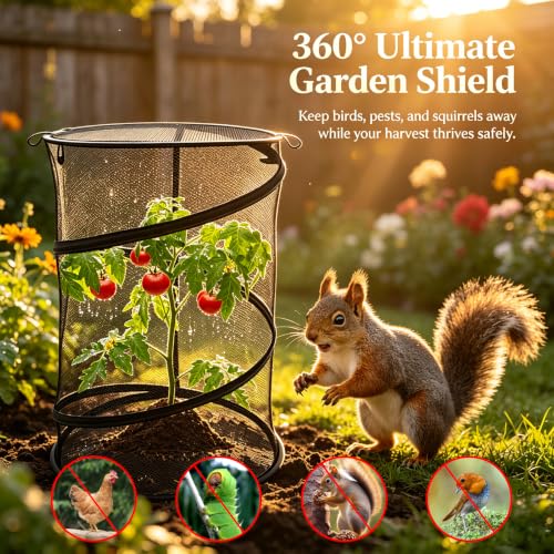 MDEOOSKY 4 Pack Pop Up Plant Covers Tent, 23.6"x11.8" Round Insect & Bird Barrier Mesh, Garden Protector Cage with 16 Ground Stakes, Foldable for Outdoor & Indoor Plants, Black