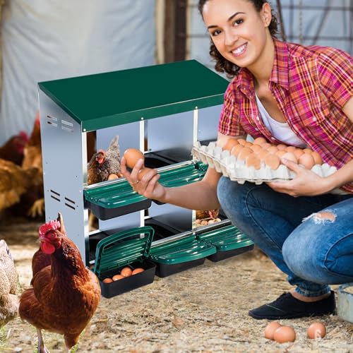 Chicken Nesting Boxes, Heavy-Duty 8-Compartment Metal Chicken Nesting Box – Removable Tray, Ventilation Holes, Easy Egg Collection, Rustproof Galvanized Steel - Green - 6 - Slot - color: Green, size: 6 - Slot