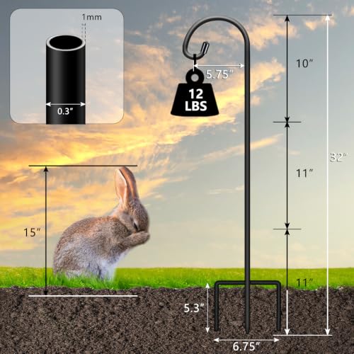 Gtongoko 32 Inch Shepherd Hooks for Outdoor 4 Pack, Adjustable Garden Hooks for Hanging Plants, Lanterns, Solar Lights, Mason Jars & Wedding Decor, Matte Black Decorative Shepherd’s Hooks