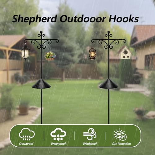 Luzbirba 92in Bird Feeder Pole, Shepherd Hook, 6 Hooks, 5-Prong Base | Heavy-duty pole with squirrel baffle for bird feeders, hanging plants, outdoor lanterns & hummingbird feeders, yard decor