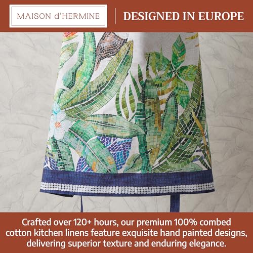 Maison d' Hermine Aprons for women with Pocket 100% Cotton (27.50"x31.50") | Adjustable Neck Strap & long ties Apron Men Chef Wedding Cooking Gardening Server Maid - color: 033 - Mosaic
