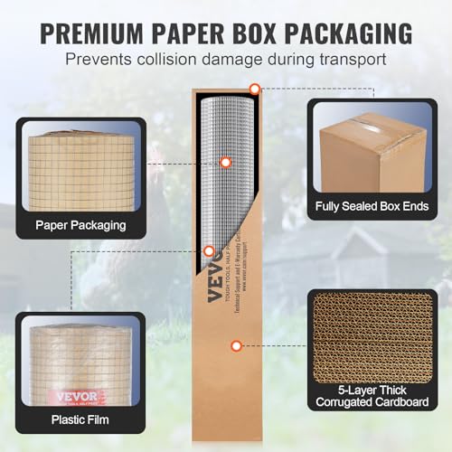 VEVOR Hardware Cloth, 1/2 inch 48in x 50 ft 19 Gauge, Hot Dipped Galvanized Wire Mesh Roll, Chicken Wire Fencing, Wire Mesh for Rabbit Cages, Garden, Small Rodents - size: 48'' x 50'
