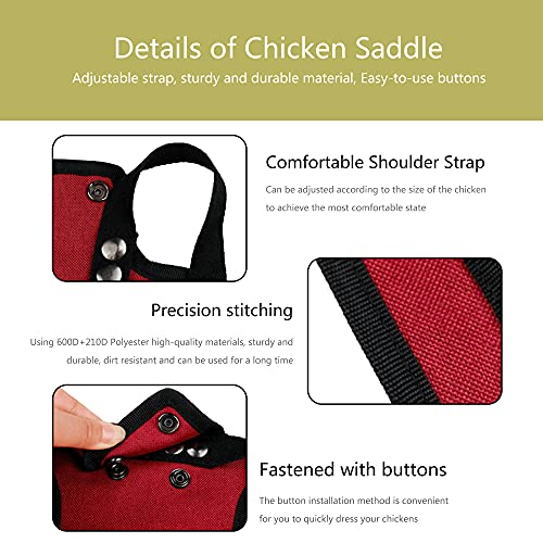 2 Pieces Premium Chicken Saddle for Hens and Roosters, Outdoor Hen Saddles with Adjustable Strap, Chicken Sweater Aprons, Birds Feather Protector for Back and Sides, Suitable for 5-7.6lbs, Red & Blue