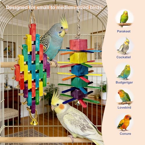 Parrot Chew Toys 2Pcs Natural Colorful Wood Blocks for Small Medium Birds - size: Small to Medium-Sized Birds