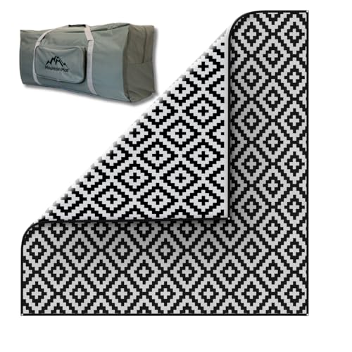8x8 Black & Gray Outdoor RV Mat with Carry Bag – Extra Thick 5mm Recycled Poly Rug – Heavy-Duty, Waterproof, Reversible – Luxury Camping Mat for Patio, Beach (Black, 8' x 8') - color: Black Diamond, style: 8' x 8'