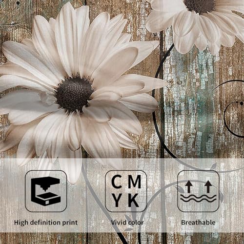 Giwawa Rustic Barn Sunflower Wooden Hand Towel 15x30 Set of 2, Daisy Flower Teal Turquoise Brown Plank Towel Retro Board Face Towel Country Barnwood Washcloth for Bathroom Farmhouse Log Cabin - color: Board Daisy