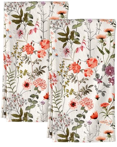 150GSM Flour Sack Kitchen Towels Set of 2, Flower Shrubs | 18"x26", Lightweight, Lint-Free, Pure Cotton, Decorative, with Hanging Loop, Absorbent, Softer after Wash, Giftable Package - color: Flower Shrubs