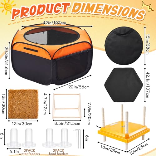 42 in Brooder Box for Chick, 7-in-1 Chick Starter Kit, Includes 10×10 in Heating Brooder Plate, Baby Chicken Pen, 2pcs Chicken Feeder, 2pcs Waterer, Perch, Nesting Pad up to 15 Chicks, Duck, Quail