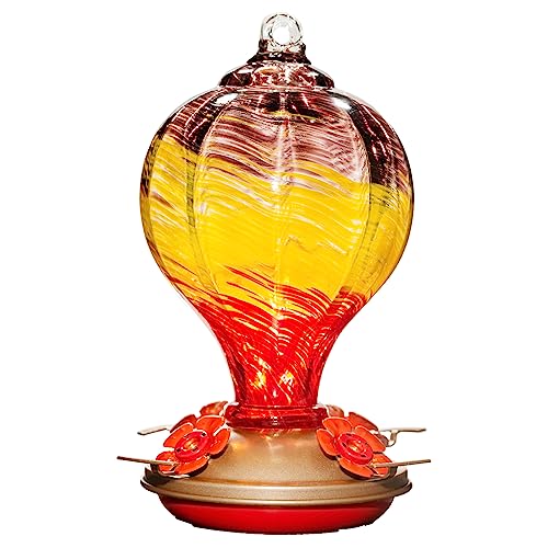 Gifts for Women Hummingbird Feeders, 34OZ Hand Blown Glass Hummingbird Feeder for Outside Ant Moat Leakproof for Mom (Wavy Mauve) | LaElvish Garden Gifts for Women Hummingbird Feeders, 34OZ Hand Blown Glass Hummingbird Feeder for Outside Ant Moat Leakproo
