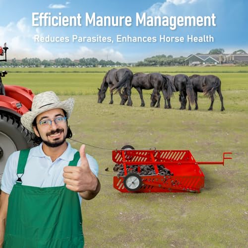 Efficraft Replaces Manure Fork 2-in-1 Manure Scoop & Tow Behind Trailer, Yard Sweeper for Horse Manure - Heavy Duty Drag Manure Collector, | 2-in-1 manure scoop and tow-behind trailer with tow-ball and drawbar pin connections for paddock and yard cleanup.