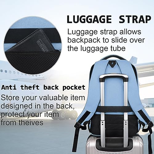 Laptop Backpack,Business Travel Anti Theft Slim College Backpack | Water Resistant Durable Computer Bag Gift for Women & Men Fits 15.6 Inch Laptop and Notebook - Pale Blue - color: Pale Blue, size: 15.6 Inch, style: Laptop