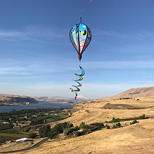 In the Breeze Goldfinch Family 6-Panel Kinetic Hot Air Balloon Wind Spinner,11" W x 17" H, 26" Tail,1056 - color: Goldfinch Family