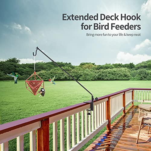 ULIOK 2 Pack Heavy Duty Deck Hook, 31 Inch Extended Adjustable, 360° Rotatable Arm Solid Rod, Solid Steel Deck Hangers for Hanging Bird Feeders, Plants, Planters, Suet Baskets, Lanterns, Wind Chime - color: 2PCS